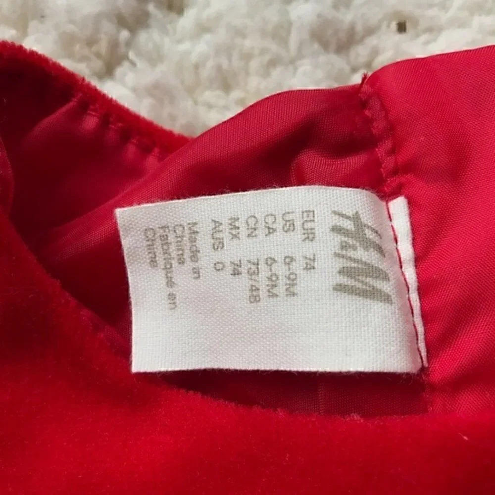 H&M: Red, Cap Sleeve Velvet Bow Detailed Dress